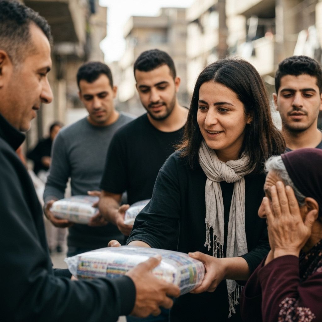 Community volunteers distributing aid